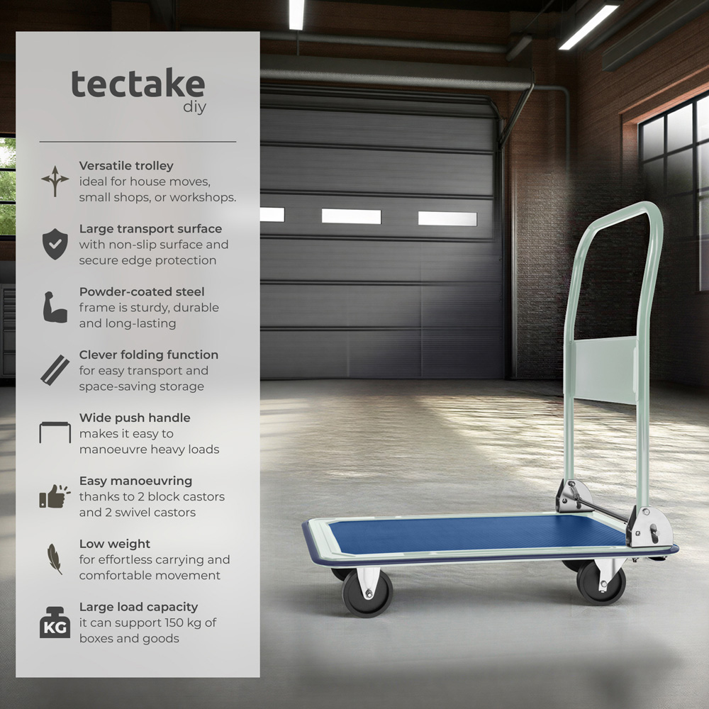 tectake Blue and Grey Folding Trolley 150kg Image 6