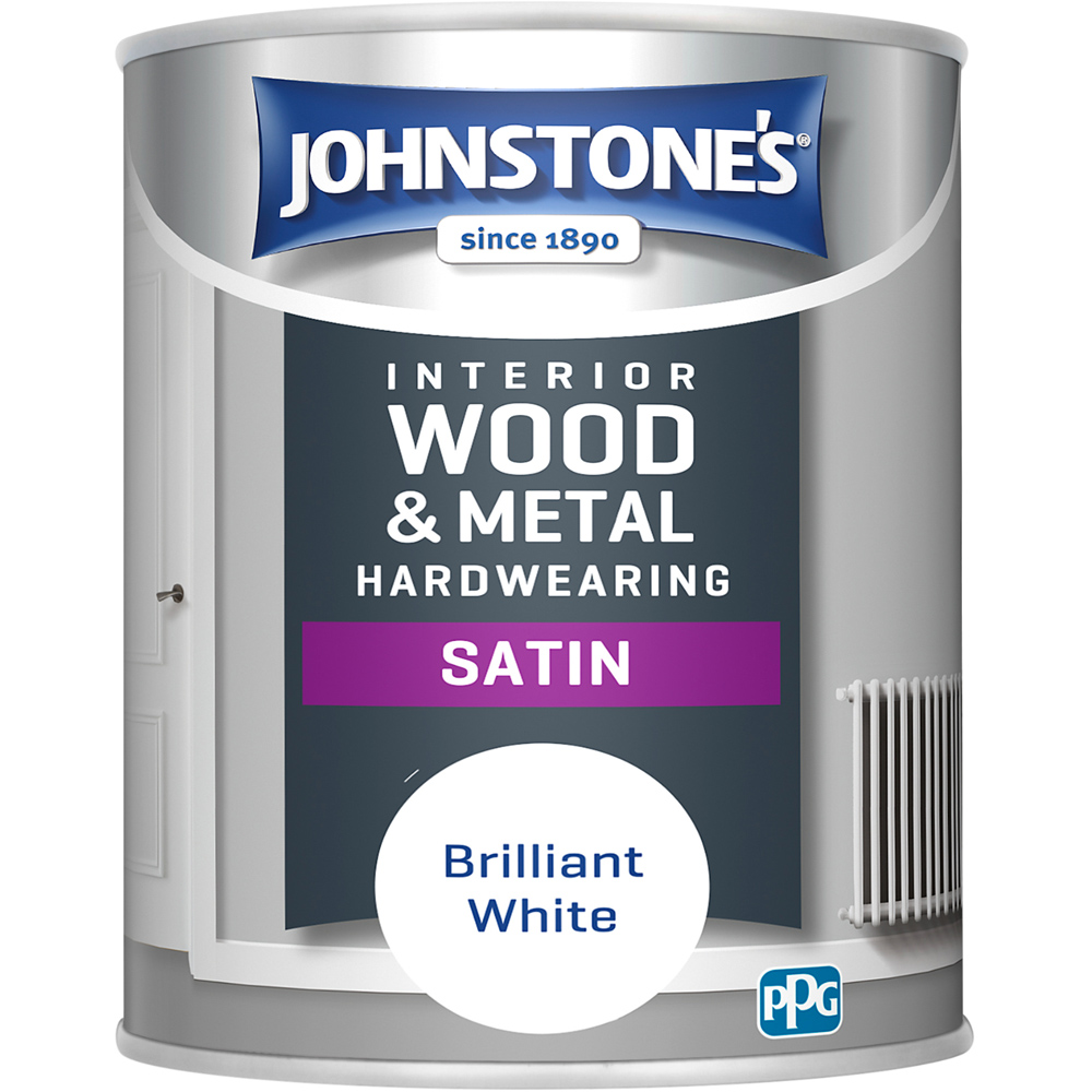 Johnstone's Hardwearing Wood and Metal Pure Brilliant White Satin Paint 750ml Image 2