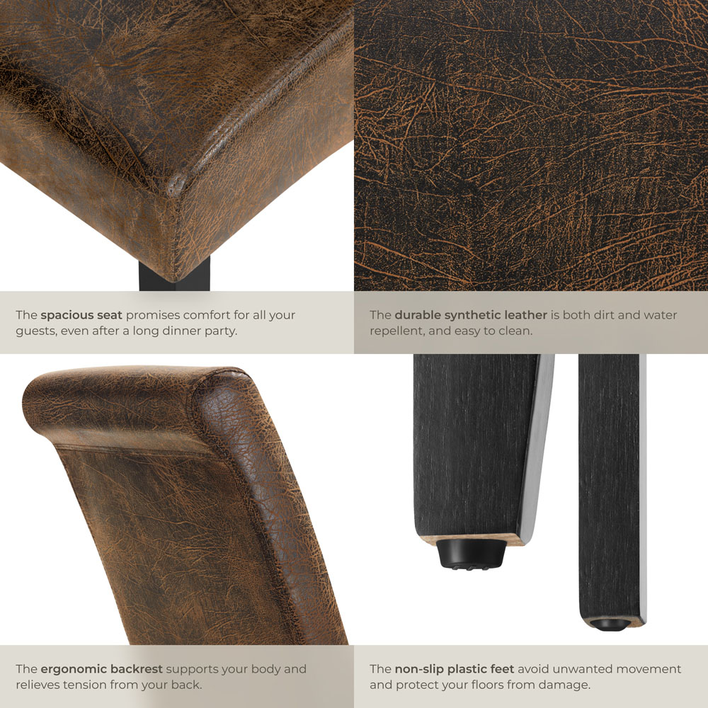 tectake Antique Brown Faux Leather High Backrest Dining Chair Image 5