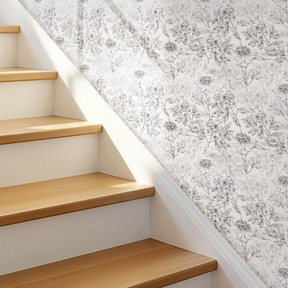 Living and Home Floral Pattern Light Beige and Black Peel and Stick Wallpaper Image 2