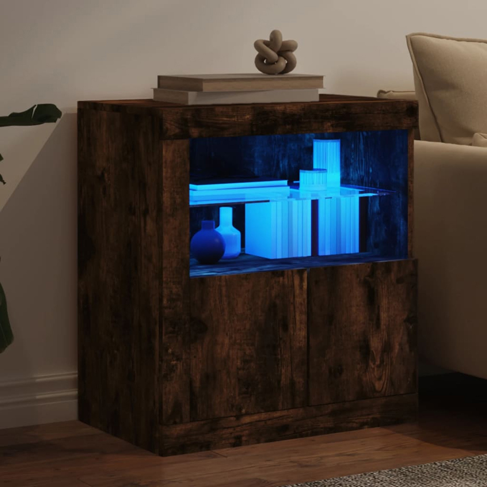 vidaXL 2 Door 2 Shelf Smoked Oak Sideboard with RGB LED Lights Image 4