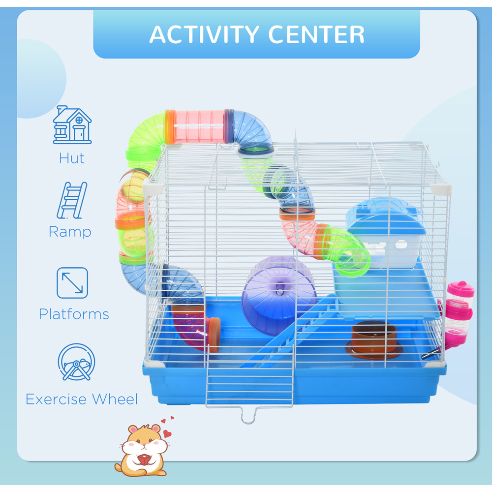 PawHut White and Blue Hamster Small Animal Cage Carrier Image 4