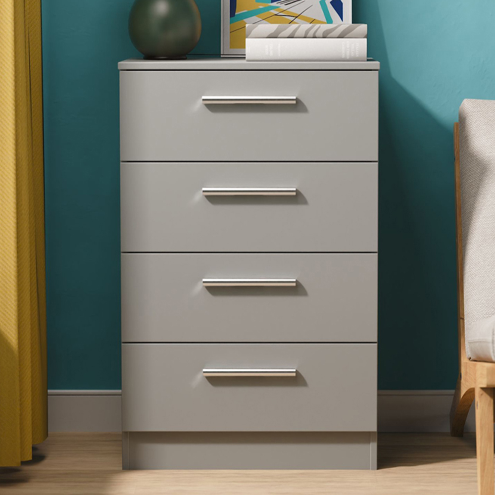 Crowndale Contrast 4 Drawer Dusk Grey Midi Chest of Drawers Ready Assembled Image 1