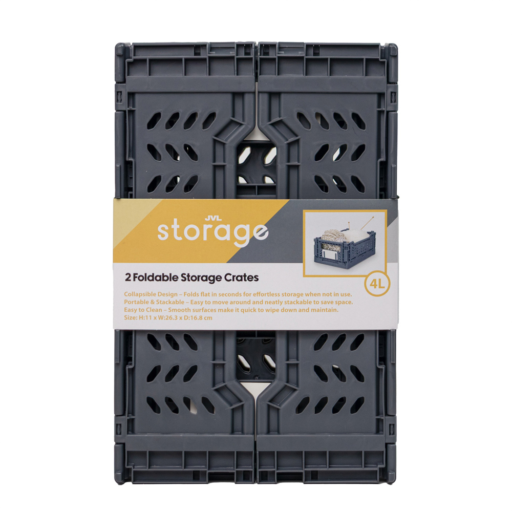 JVL Stackit Grey Foldable Storage Crate 4L 4 Pack Image 8