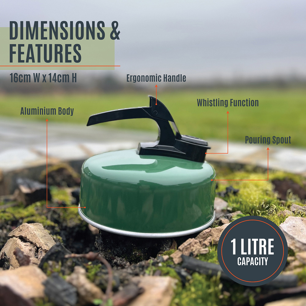 Milestone Camping Green Aluminium Whistling Camping Kettle 1L Image 2