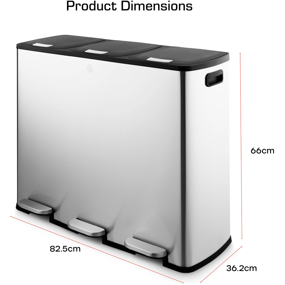Swan Black Stainless Steel Triple Recycling Pedal Bin 90L Image 9