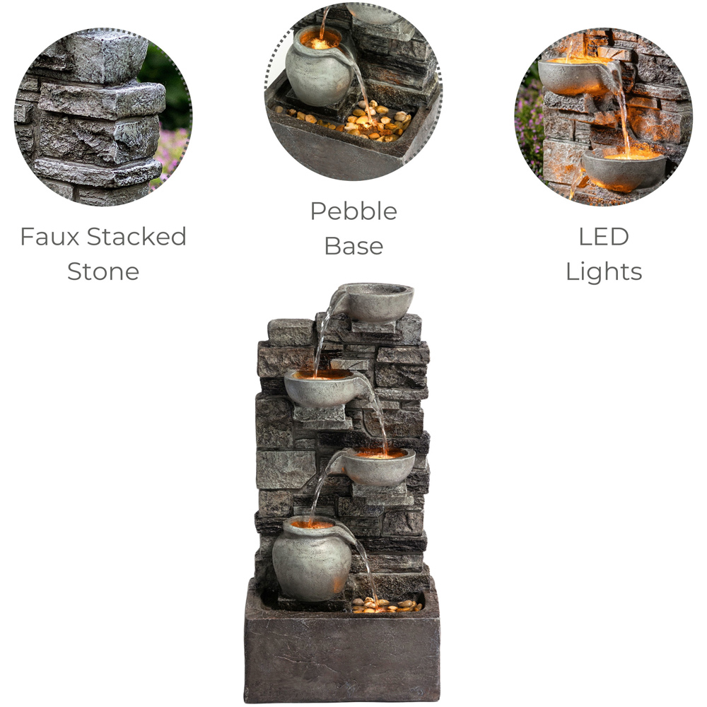 Teamson Home Grey 4-Tier Cascading Bowl Stacked Stone Outdoor Fountain 28.5 inch Image 6