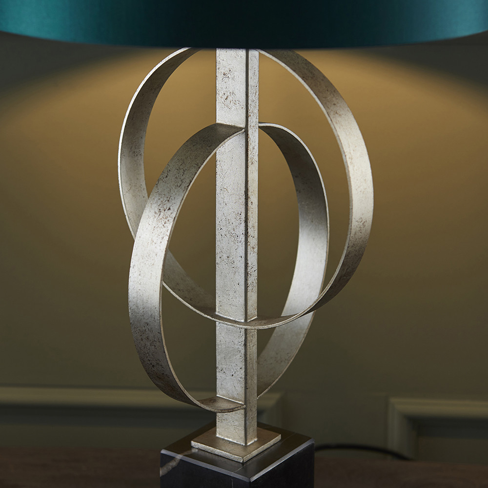 Merano Trento Antique Silver and Teal Satin Fabric Table Lamp Image 4