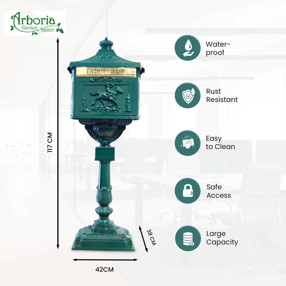 Arboria Garden Decor Green Freestanding Cast Aluminium Post Box Image 5