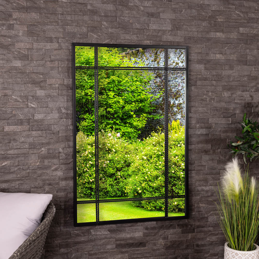 Charles Bentley Helsinki Black Rectangular Outdoor Wall Mirror 120 x 80cm Image 2