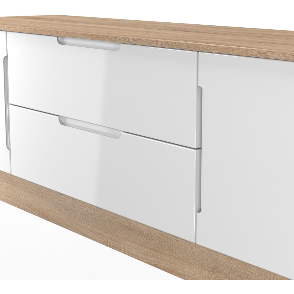 Crowndale Milan 2 Door 2 Drawer White Gloss and Bardolino Oak Wide TV Unit Ready Assembled Image 7
