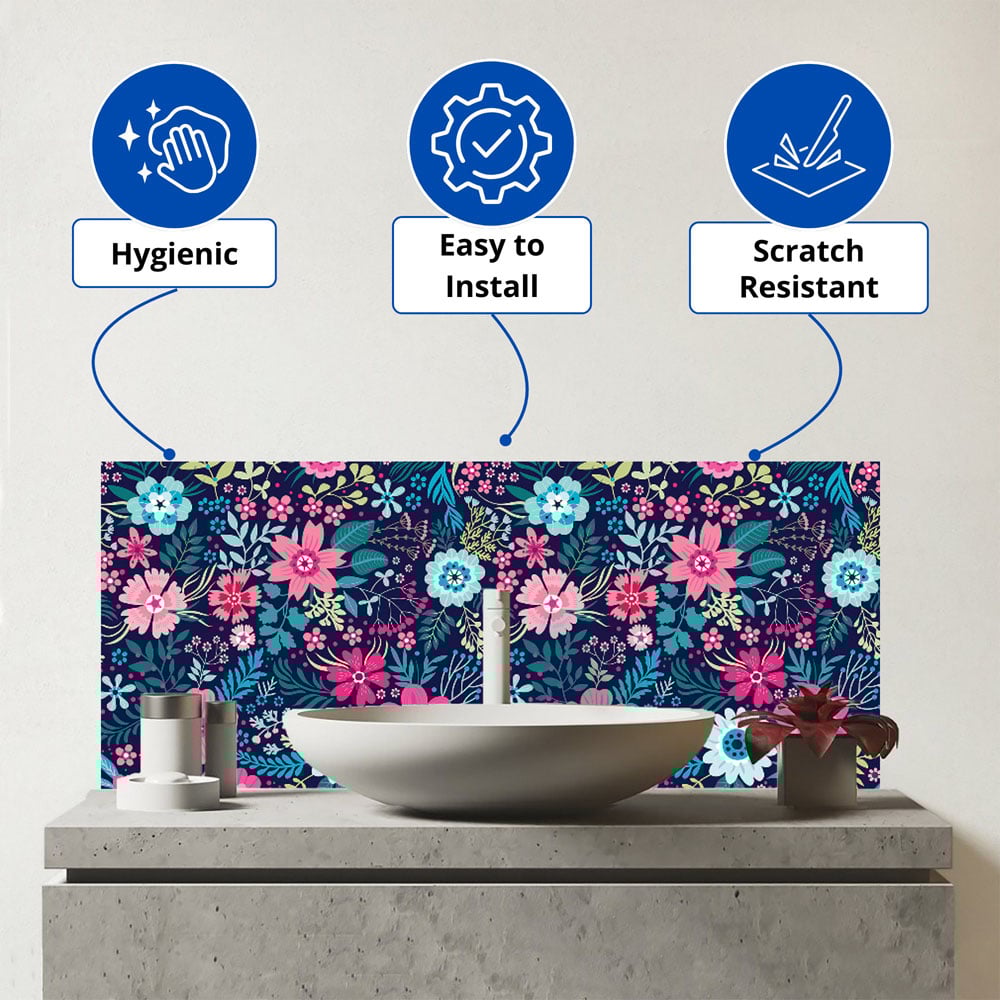 Warren Reed Designer Colourful Flower Pattern Glass Bathroom Splashback 25 x 60cm Image 3