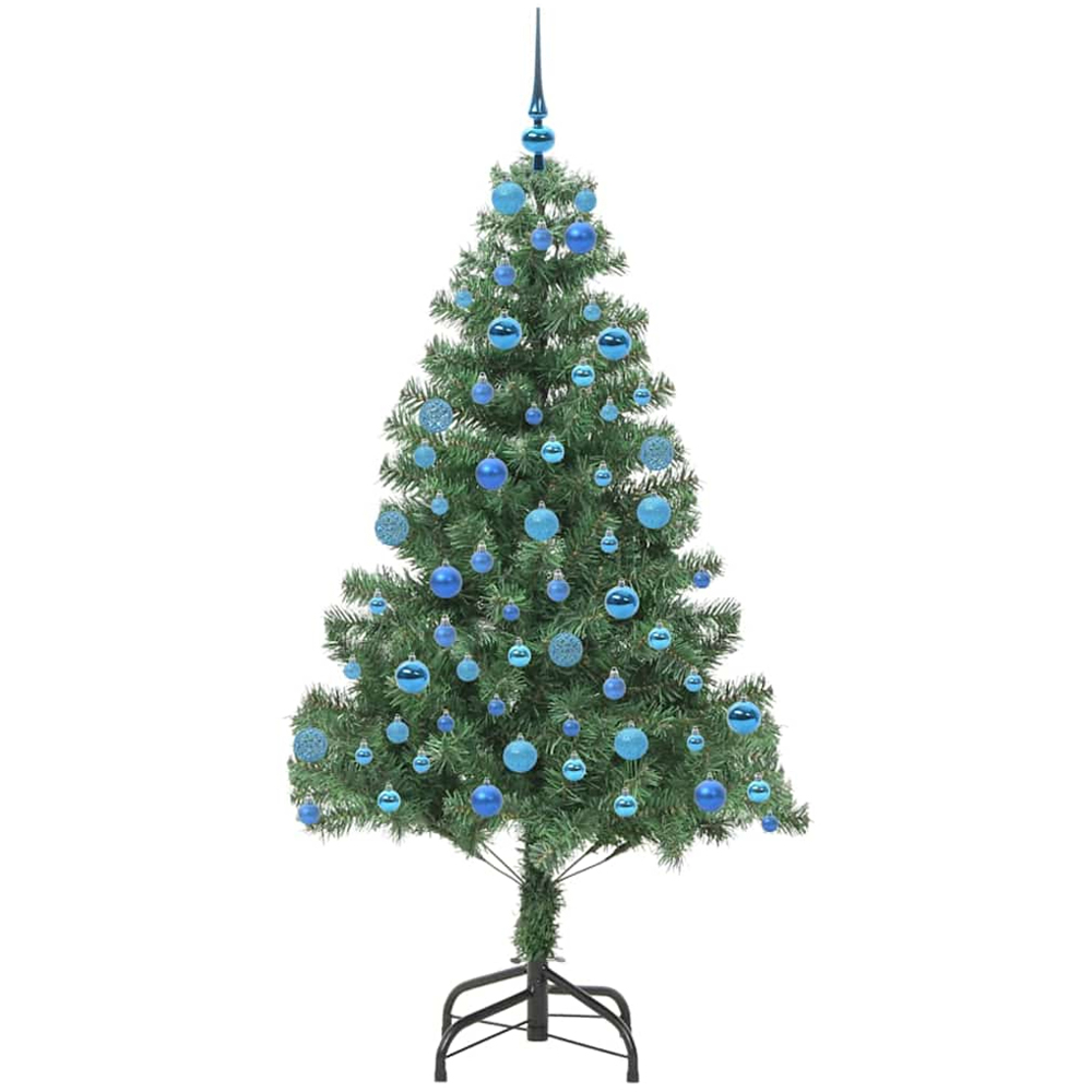 vidaXL Pre-Lit Blue Baubles Green Artificial Christmas Tree 6ft Image 4