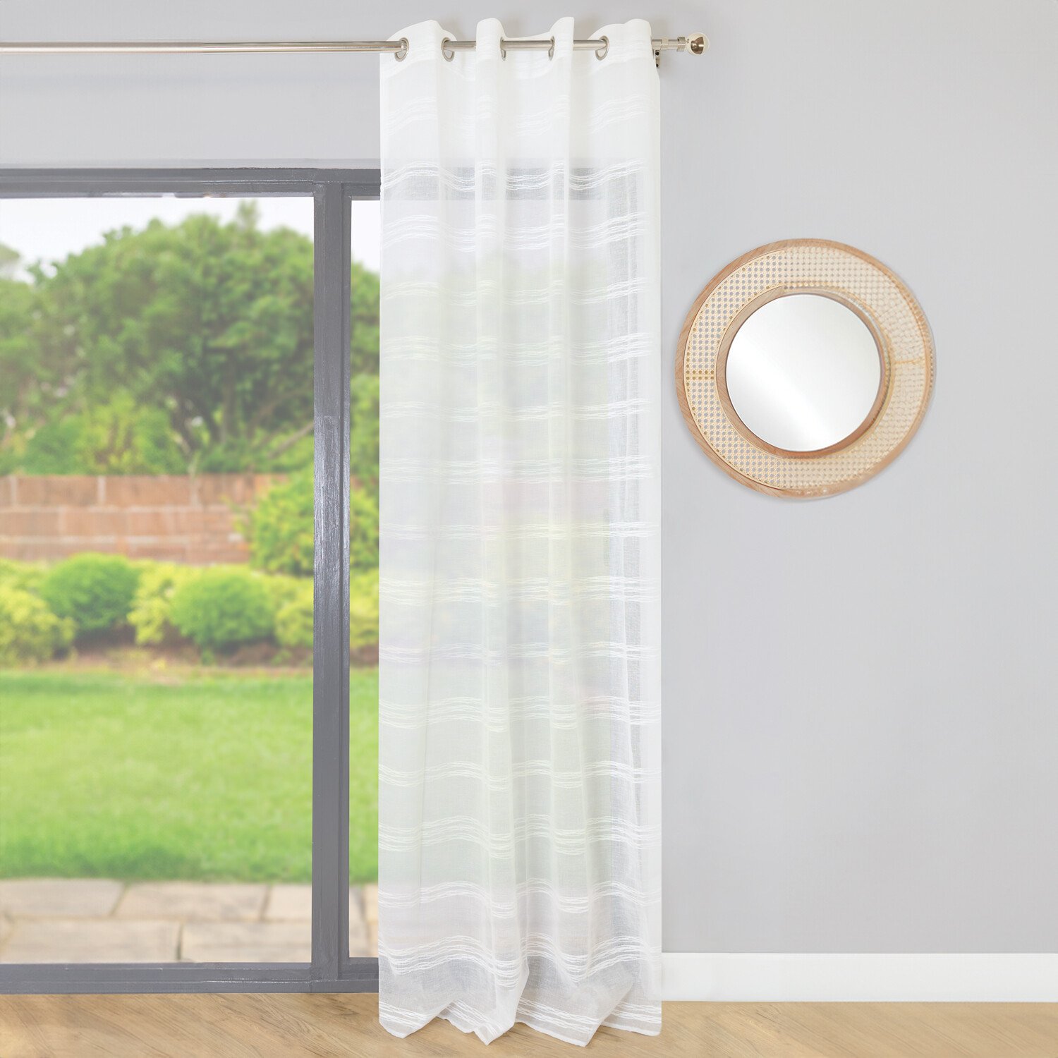 Whitstable Tufted Stripe Voile CurtainWhite Image