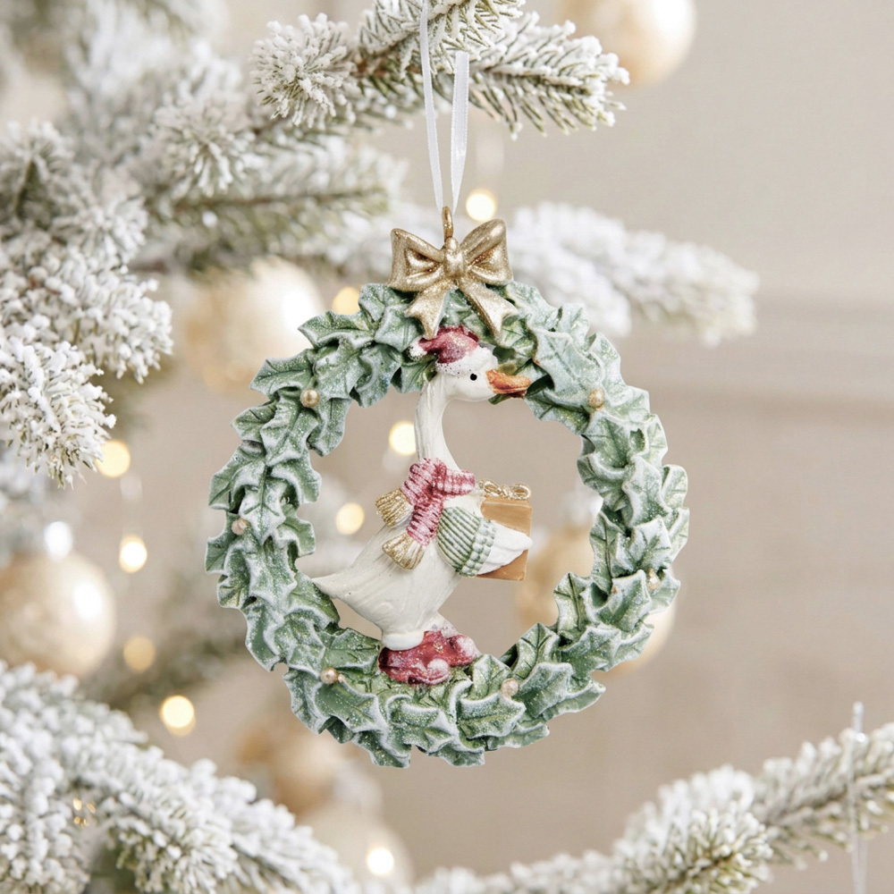 Christmas Swan Wreath Hanging DecorationGreen Image 2