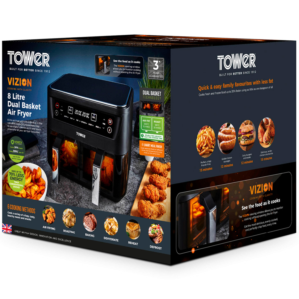 Tower Vortx T17104 Black Vizion Dual Basket Digital Air Fryer 8L Image 9