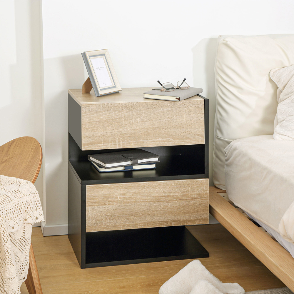 HOMCOM Single Drawer Single Shelf Modern Bedside Table Set of 2 Image 3