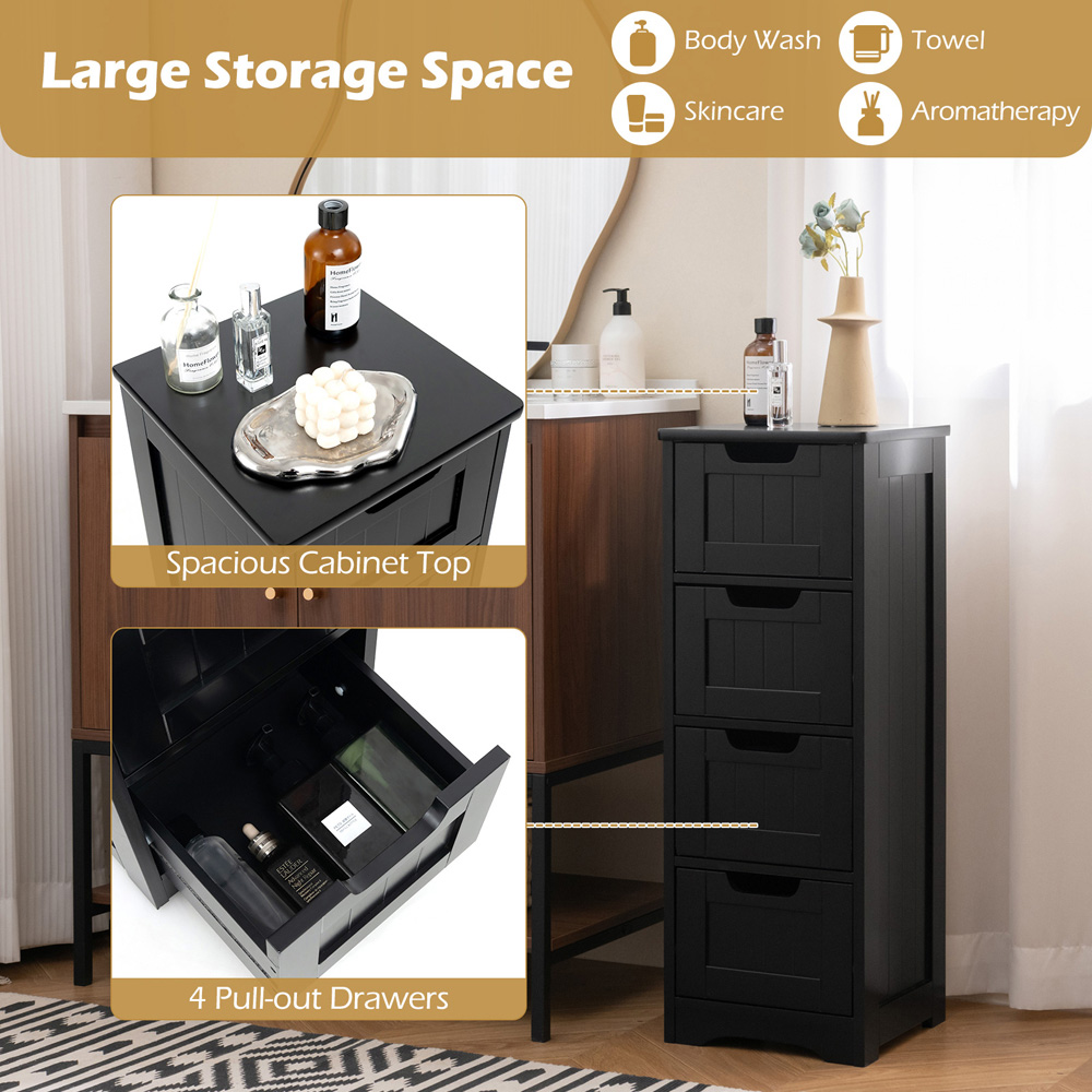 Costway 4 Drawer Black Floor Bathroom Storage Cabinet Image 8