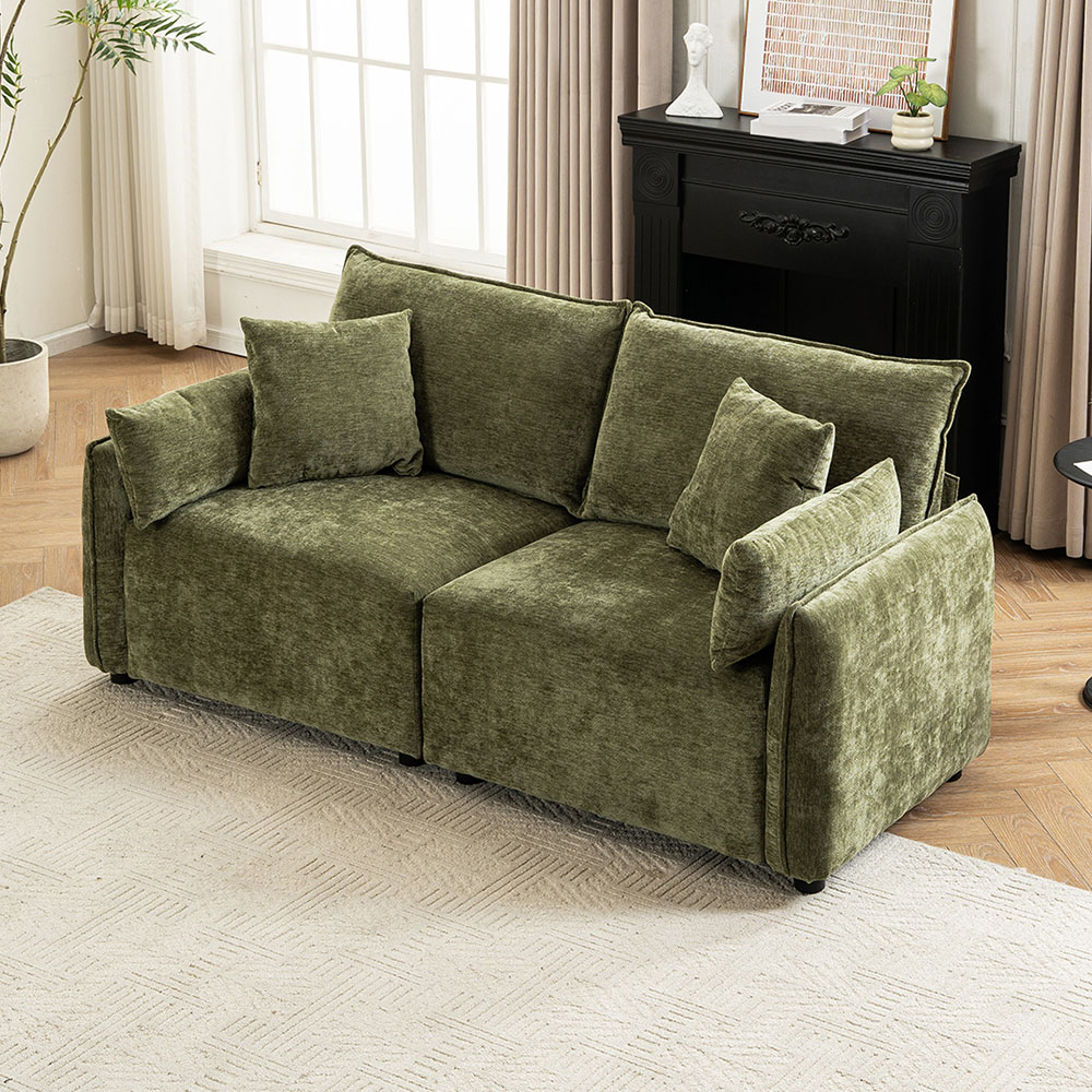 Living and Home 2 Seater Sofa Green Chenille with Throw Pillows Image 8