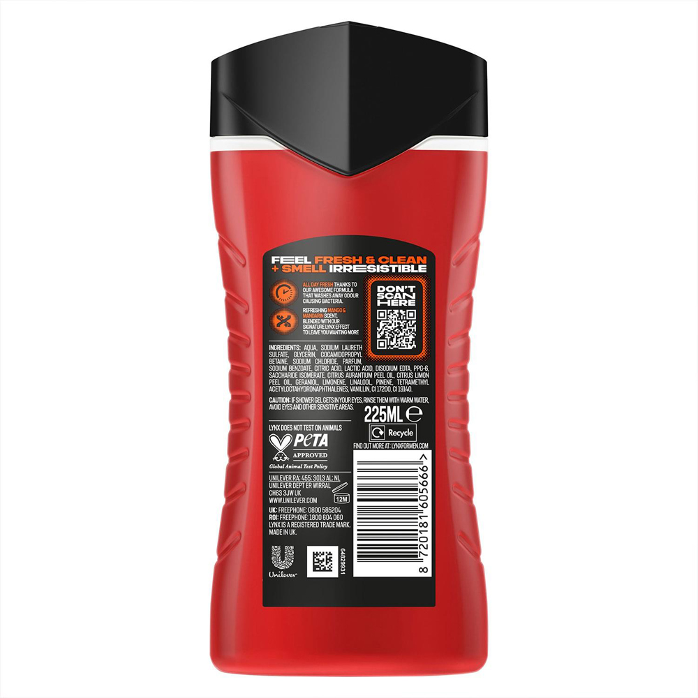 Lynx Sunset Fresh Mango and Mandarin 12H Refreshing Fragrance Shower Gel 225ml 3 Pack Image 9