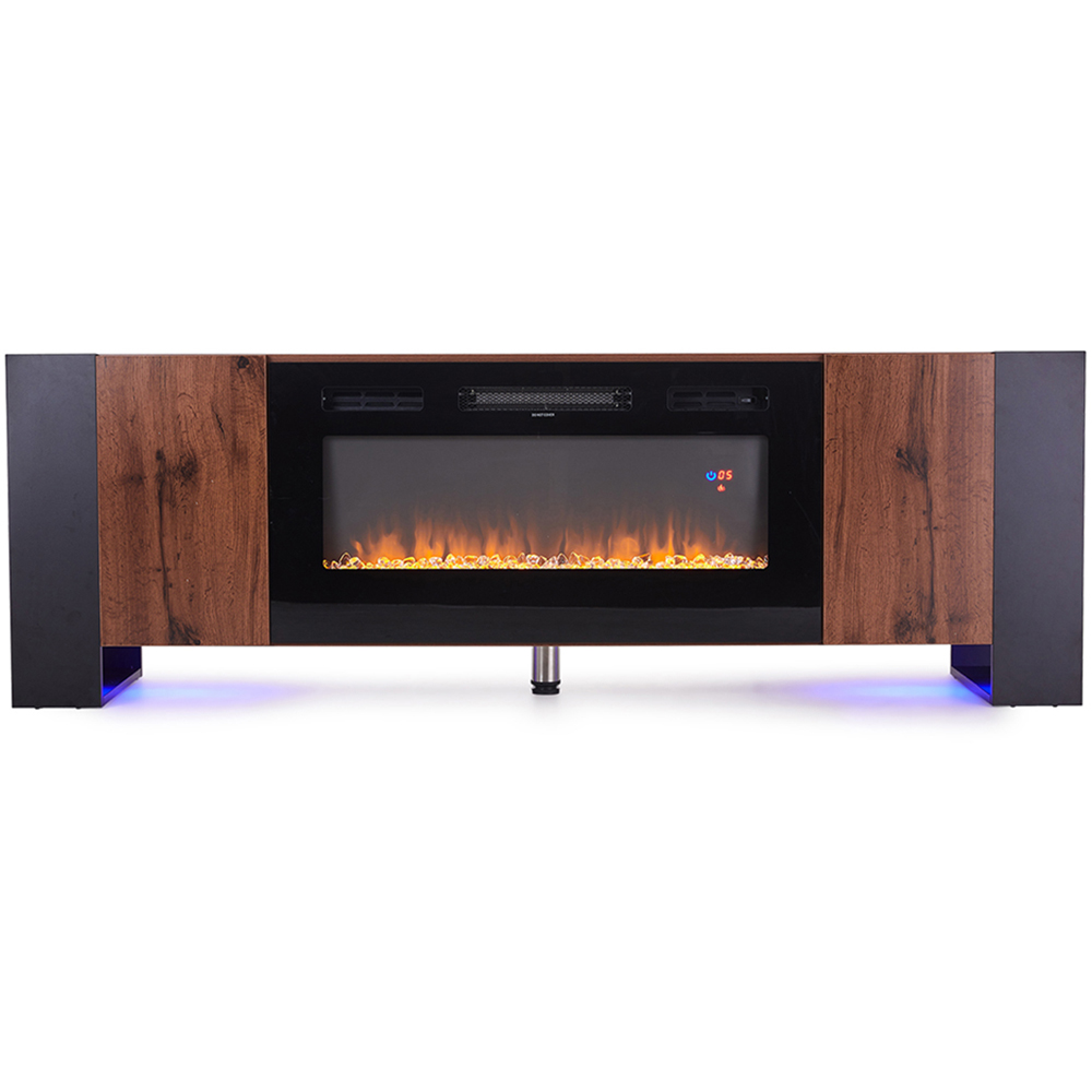 Living and Home 2 Door Black and Brown Electric Fireplace TV Stand with Remote Control Image 2