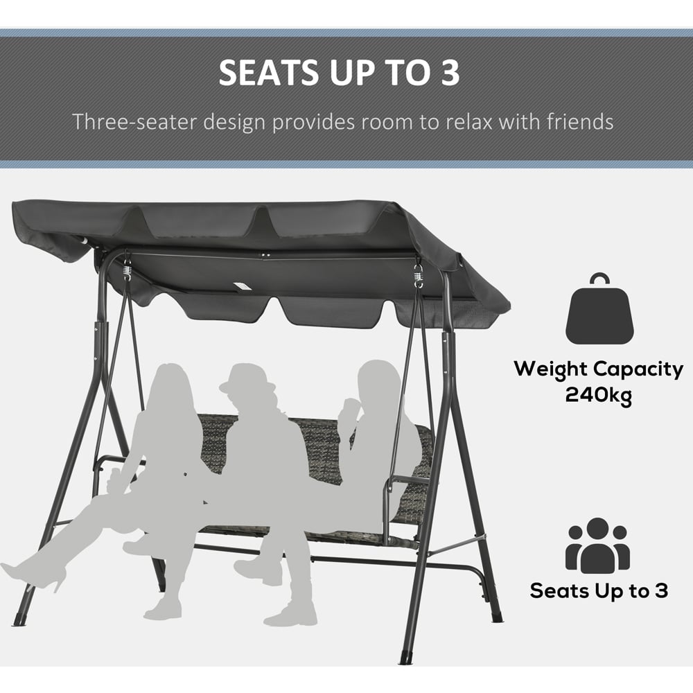 Outsunny 3 Seater Grey Rattan Swing Chair Image 5