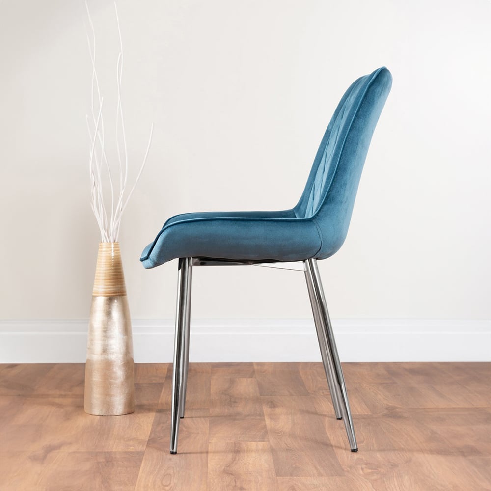 Furniturebox Lucia Cesano 6 Seater Round Dining Set Grey Gloss Blue and Chrome Image 4