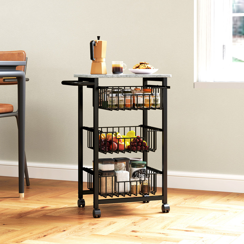 HOMCOM 3 Tier Light Grey Kitchen Island on Wheels Image 5