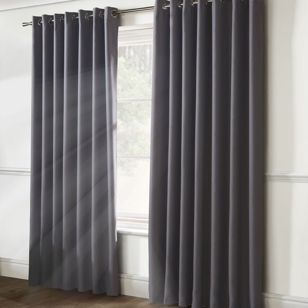 Alan Symonds Essential Silver Plain Ring Top Eyelet Curtains 167 x 183cm Image 1