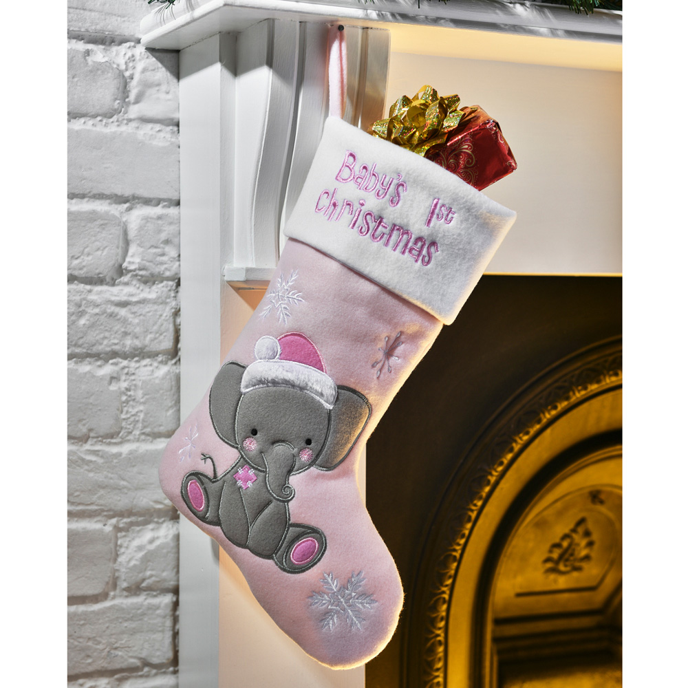 Single Baby's 1st Christmas Elephant Stocking in Assorted styles Image 3