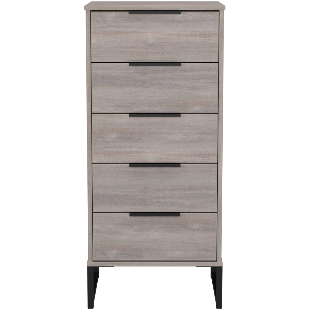 Crowndale Hong Kong 5 Drawer Grey Oak Tall Bedside Cabinet Ready Assembled Image 2