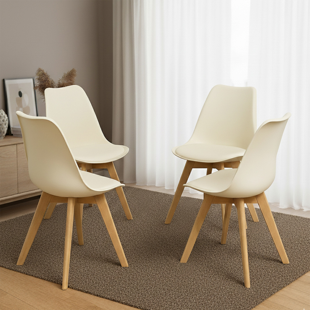 Portland 4 Seater Modern Rectangle Dining Table Set Cream and White Image 2