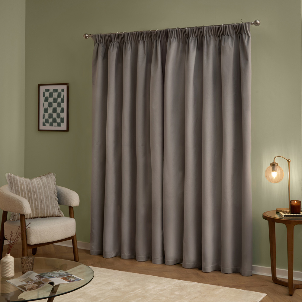 Furn The Ultimate Silver Velvet Blackout Pencil Pleat Curtains 229 x 229cm Image 2