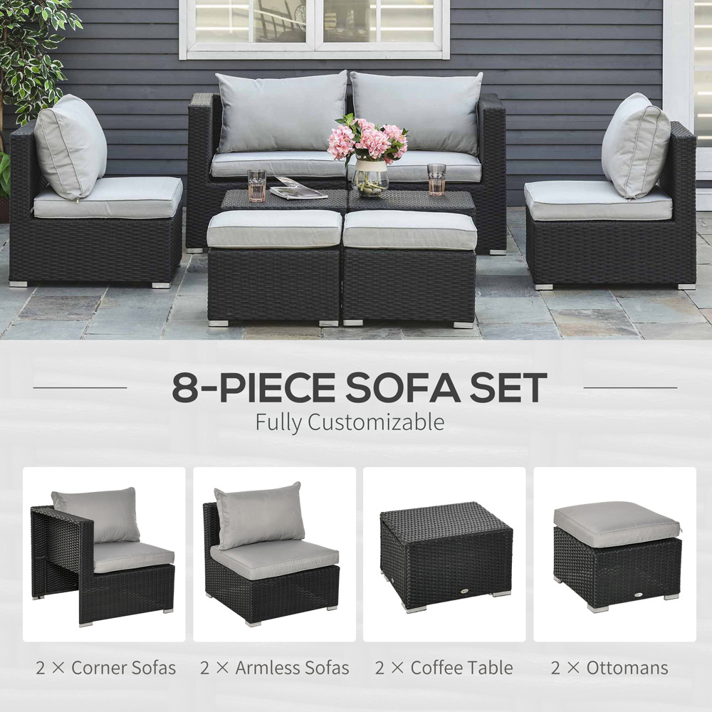 Outsunny 6 Seater Black Rattan Sofa Lounge Set Image 5