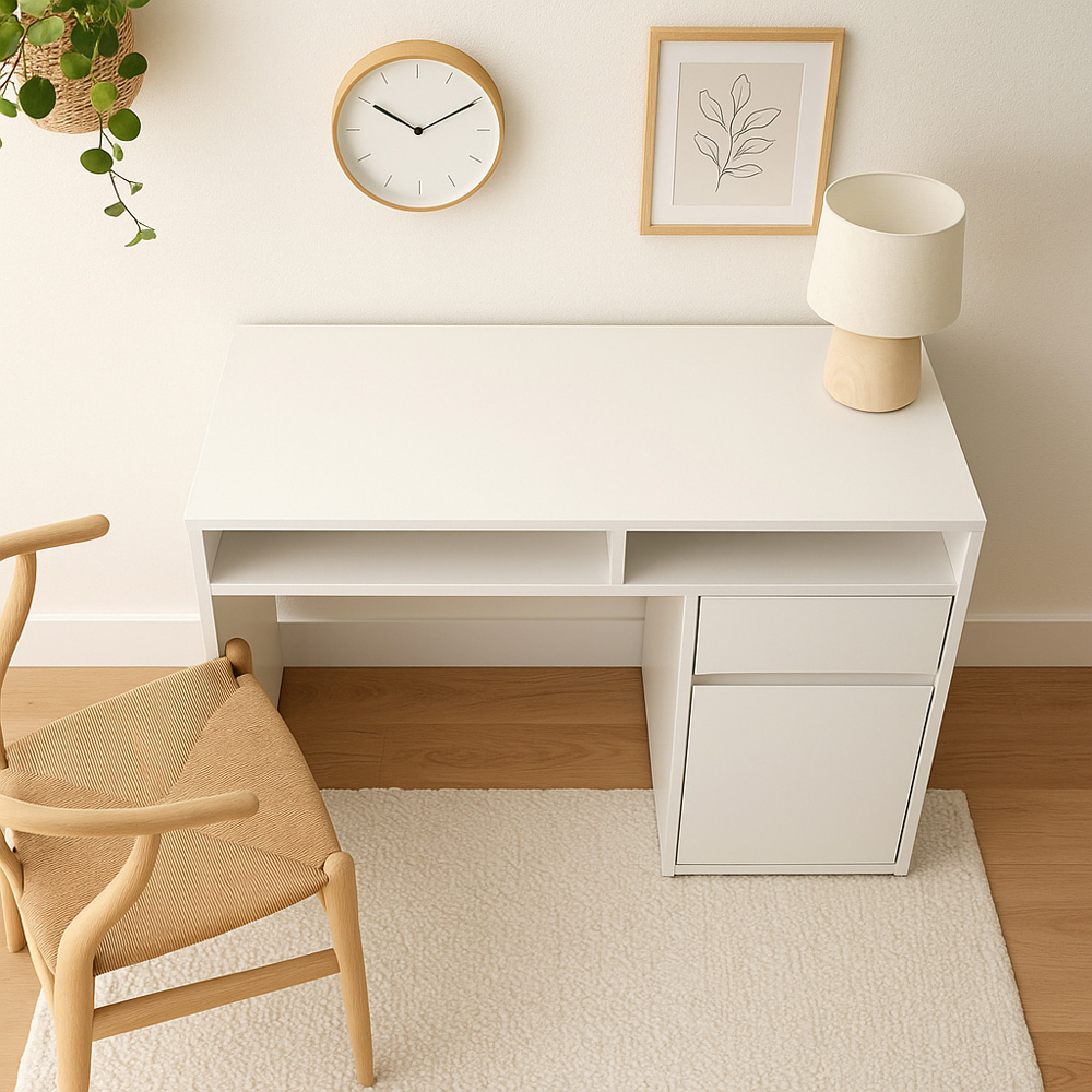 Decorotika Isla Single Door Single Drawer 2 Shelf Corner Computer Desk White Image 6