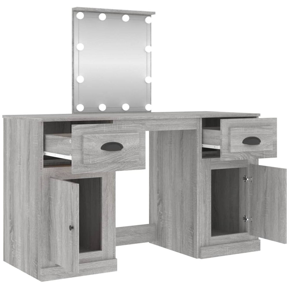 vidaXL 2 Door 2 Drawer Grey Sonoma Dressing Table with LED Mirror Image 3