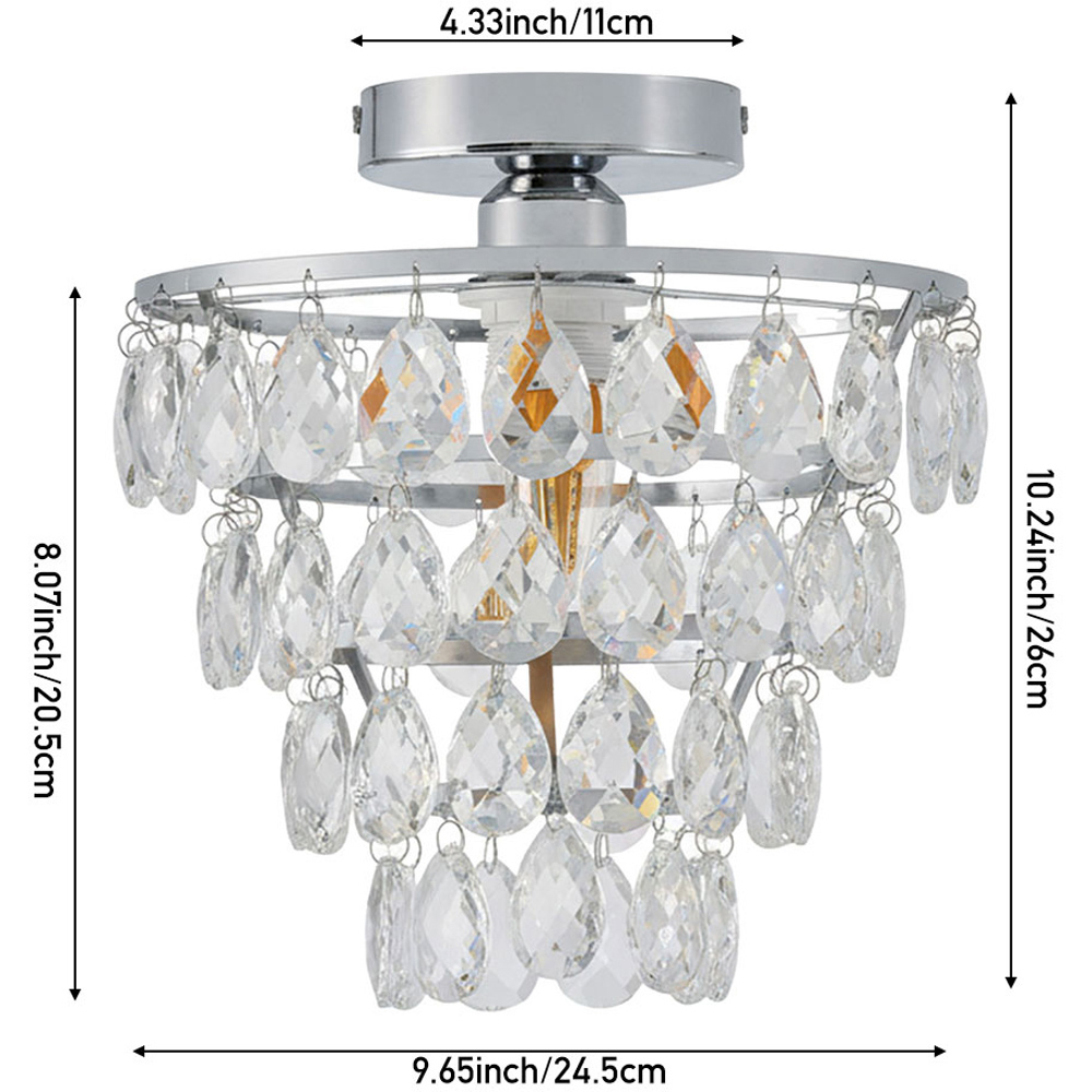 Living and Home Chrome Iron Crystal E27 LED Semi Flush Light Image 8