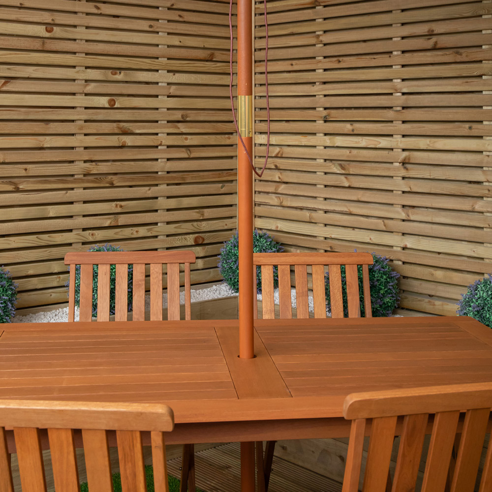 Samuel Alexander 6 Seater Wooden Rectangular Dining Set with Grey Parasol and Base Image 3