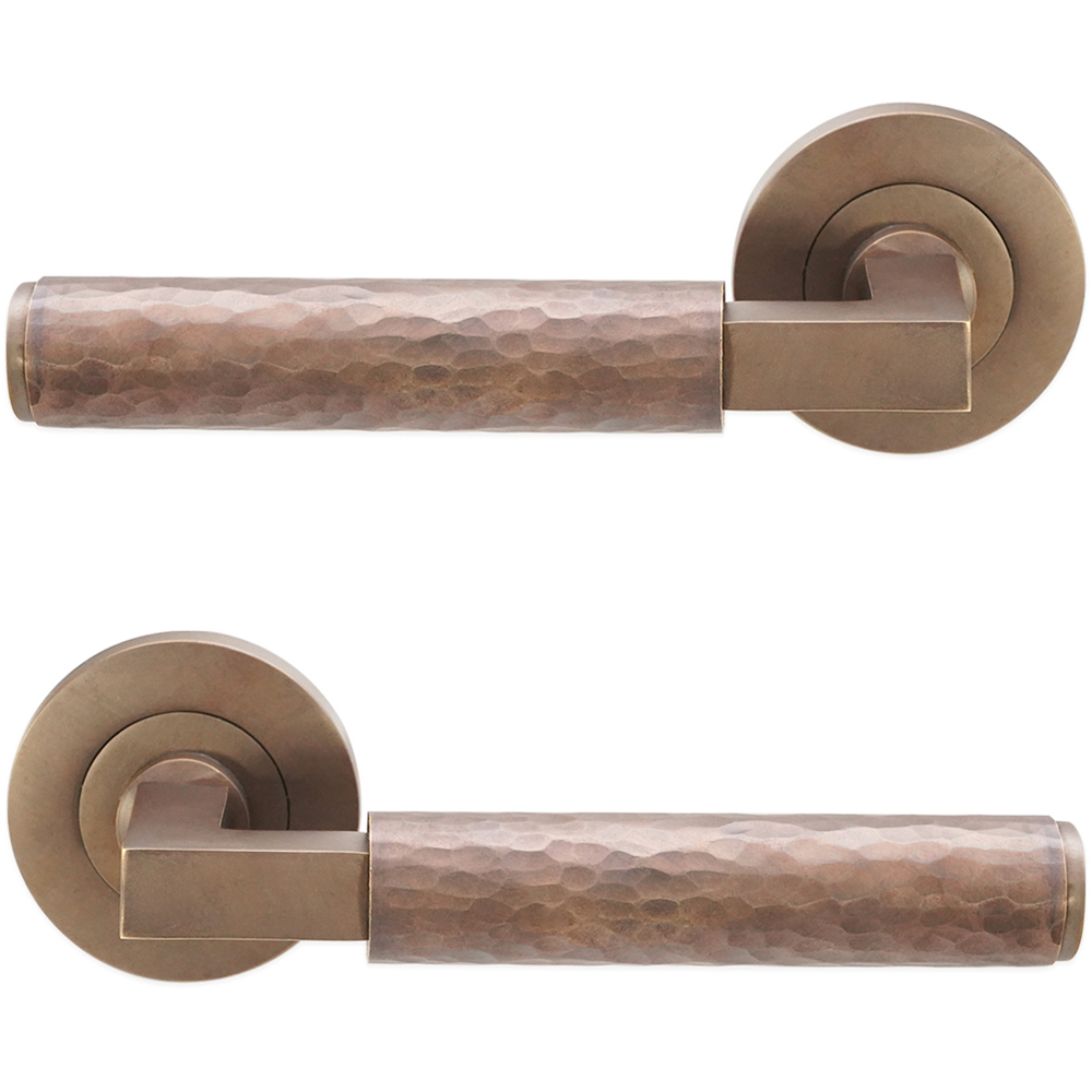 Spira Brass Hammered Knurlmond Matt Antique Lever on Rose Door Handle 2 Pack Image 1