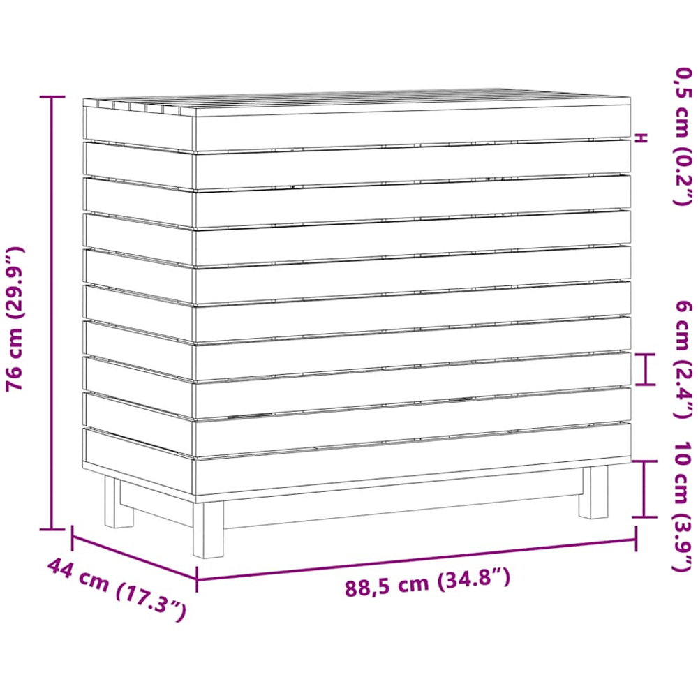 vidaXL White Solid Pine Wood Laundry Basket 88.5 x 44 x 76cm Image 9