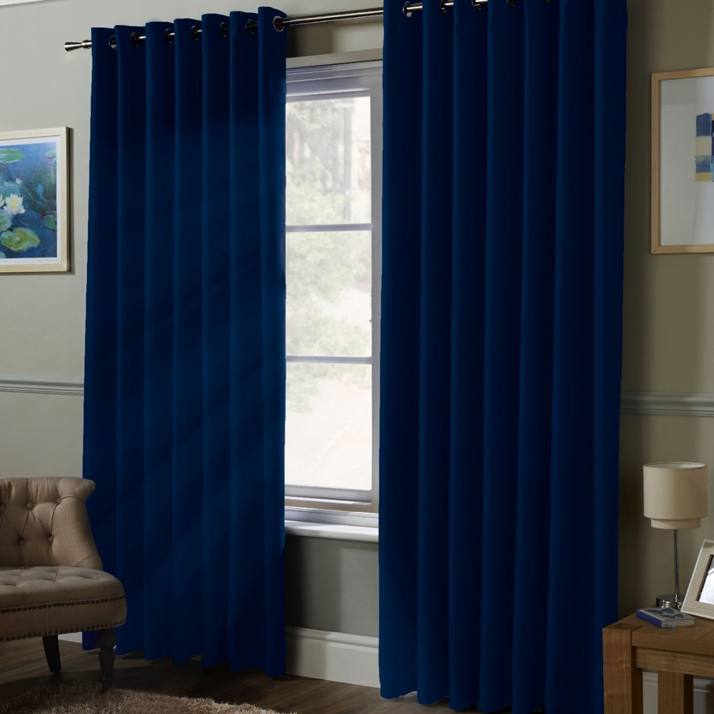 Alan Symonds Essential Navy Plain Ring Top Eyelet Curtains 117 x 183cm Image 2