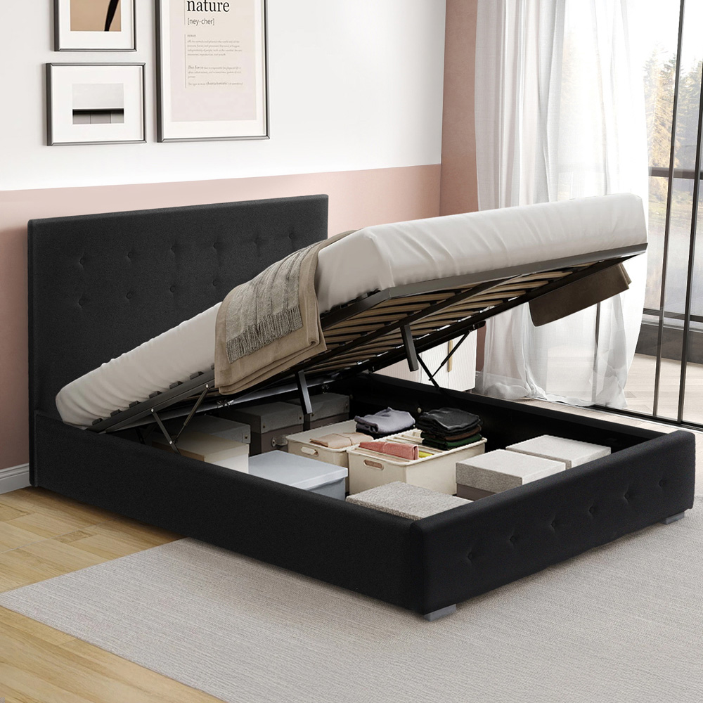 Brooklyn Double Black Fabric Storage Ottoman Bed Image 3