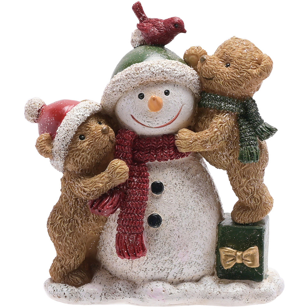 The Christmas Gift Co Snowman and Teddy Bears Scene Figurine Image 1
