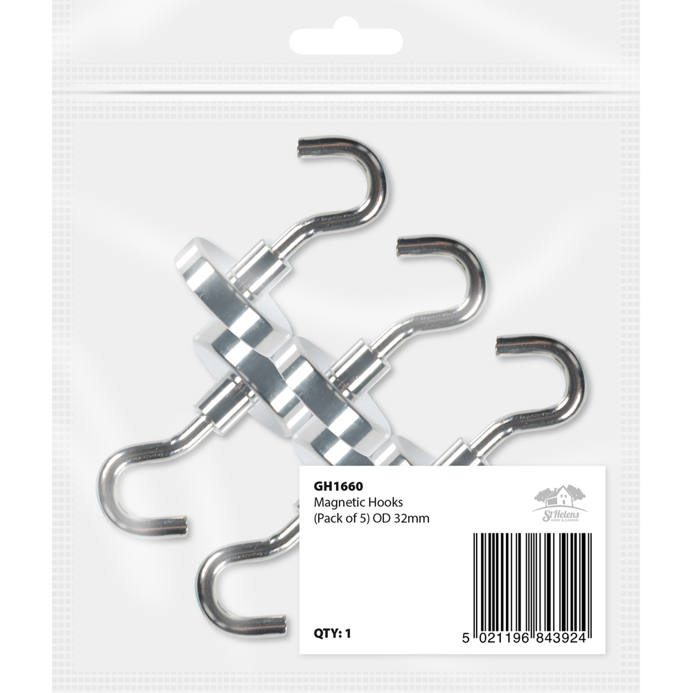 St Helens Silver Strong Magnetic Hooks 5 Pack Image 2