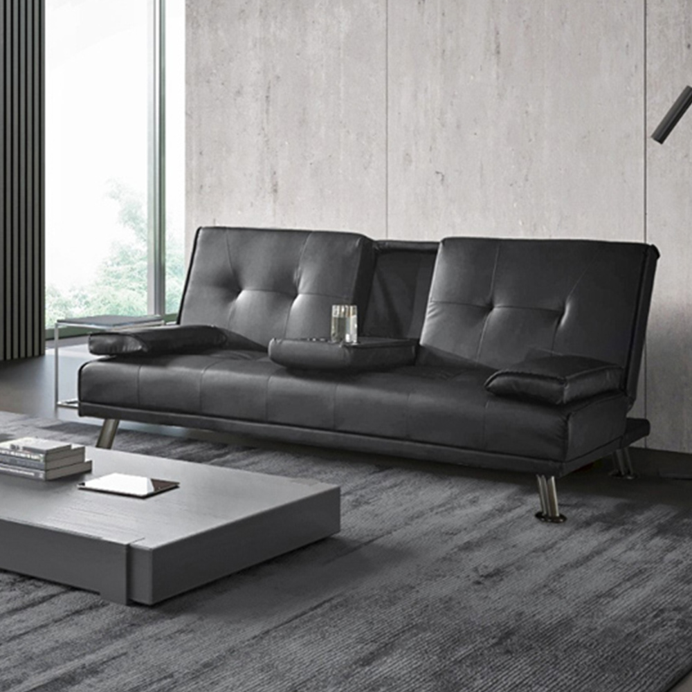 Home Detail Indiana Double Sleeper Brown Faux Leather Sofa Bed with Cup Holder Image 3