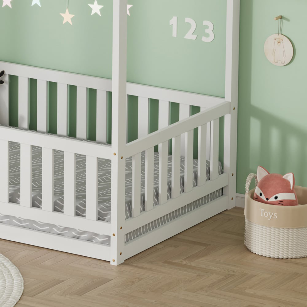 FurnitureHMD White Pine Wood House-Shaped Kids Bed Frame Image 4