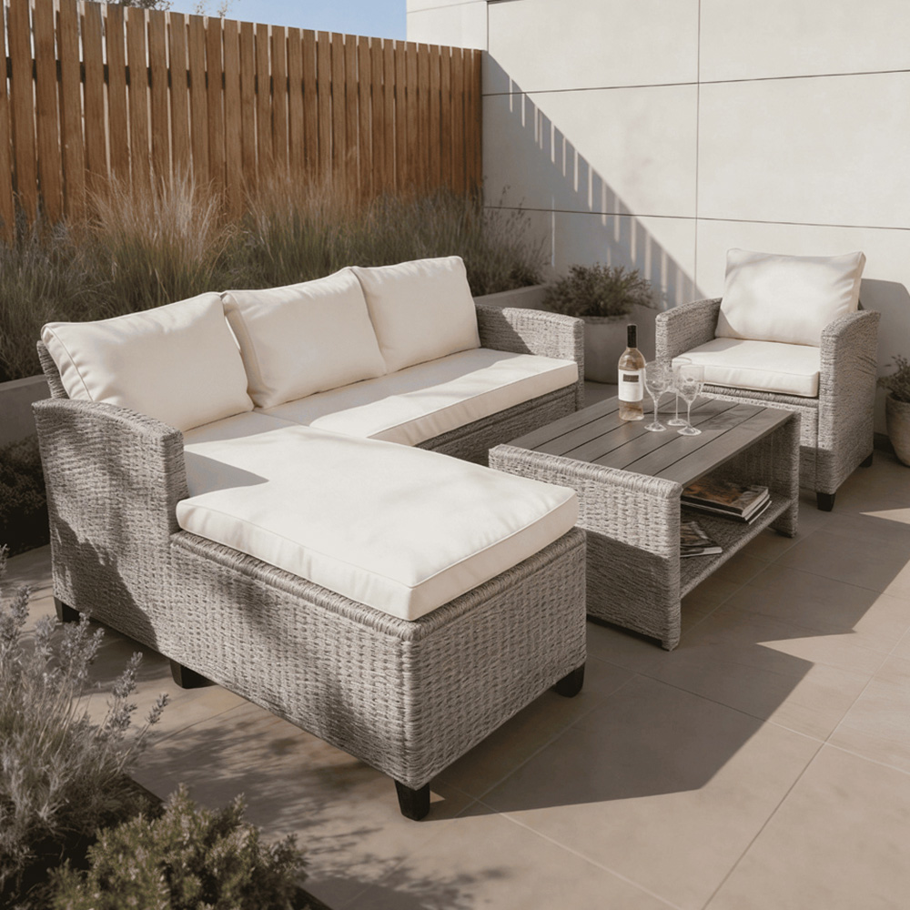 Home Source Trapani 5 Seater Taupe Rattan Garden Lounge Set Image 1