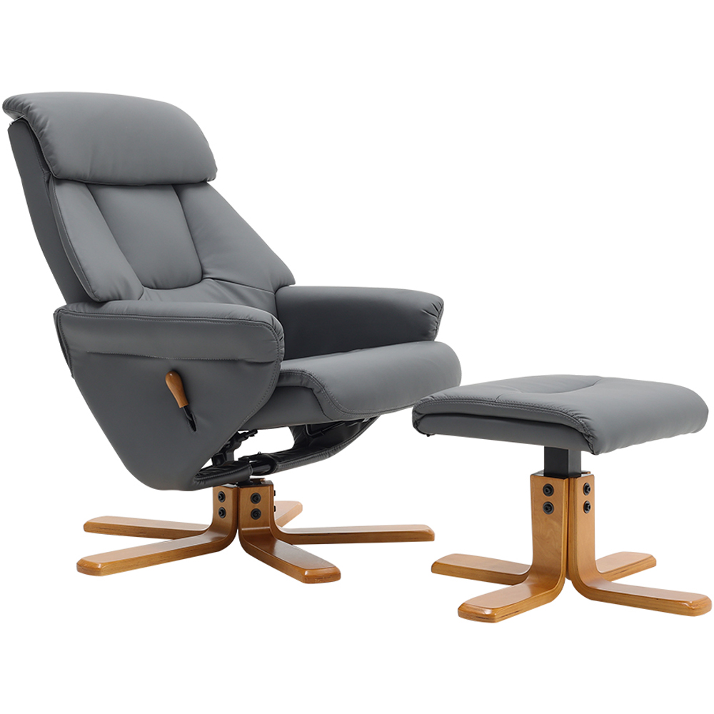 Living and Home Dark Grey Linen Duck Foot Base Swivel Recliner with Ottoman Image 3