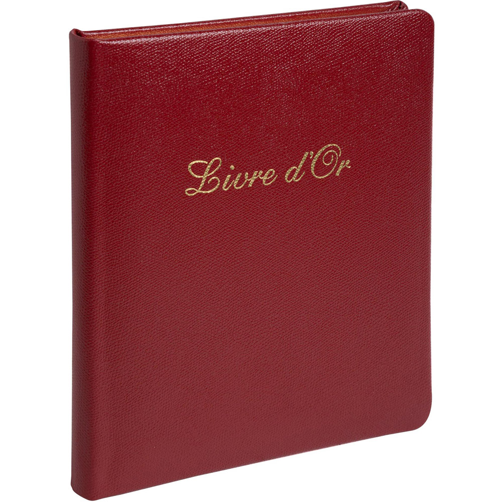 Exacompta Red Leather Livre D or Guest book with French cover and Gold Edges 140 Pages Image 1