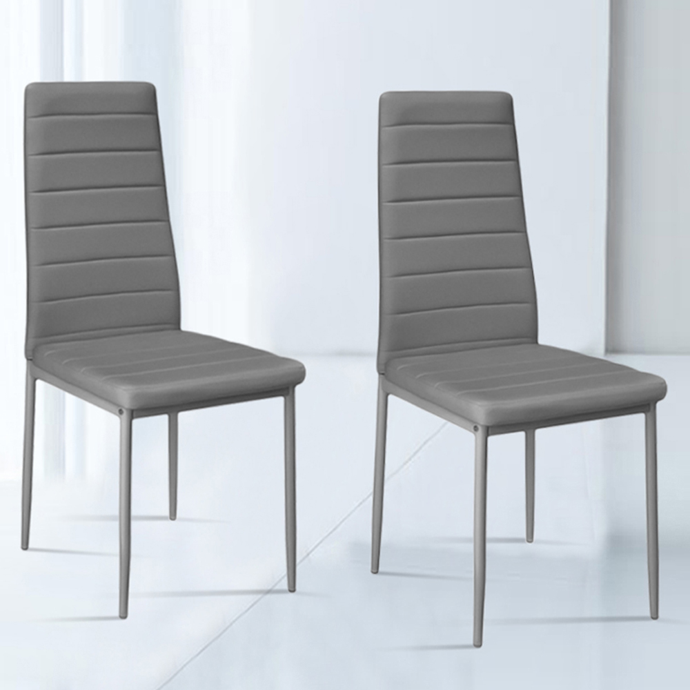 Living and Home Set of 2 Grey Faux Leather Dining Chair Image 1